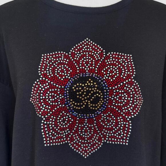 Britney Oversized Buttery Soft Mandala Rhinestone Black Pullover Sweater Size L - Picture 2 of 4
